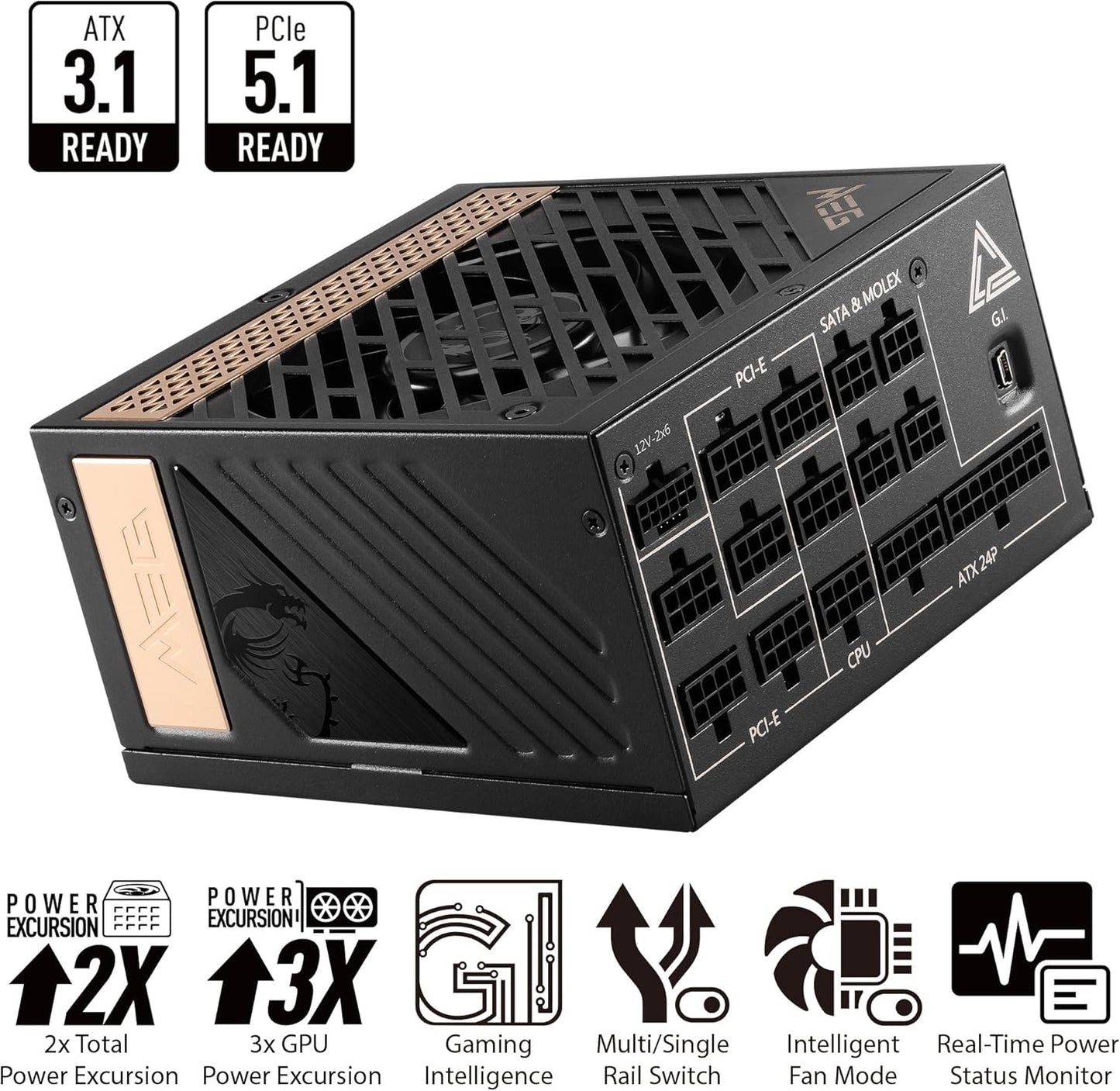 MSI MEGAI1300PPCIE5 1300W ATX 3.0 Gaming Power Supply