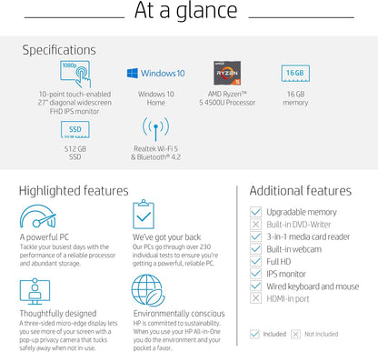 HP 27-dp0160 All-in-One Desktop Ryzen 5 16GB 512GB SSD