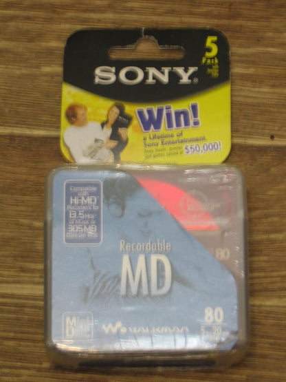 Sony 5MDW80CL2 MiniDiscs 80-Minute Recordable 5-Pack