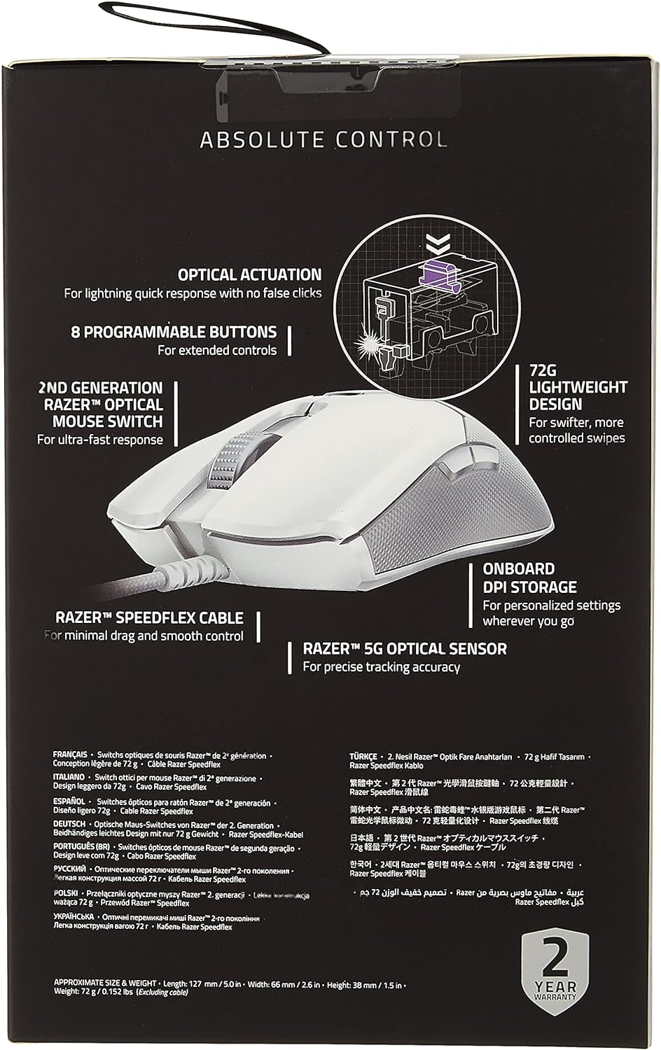 Razer RZ01-02550700 Viper Ultralight Gaming Mouse - Mercury White