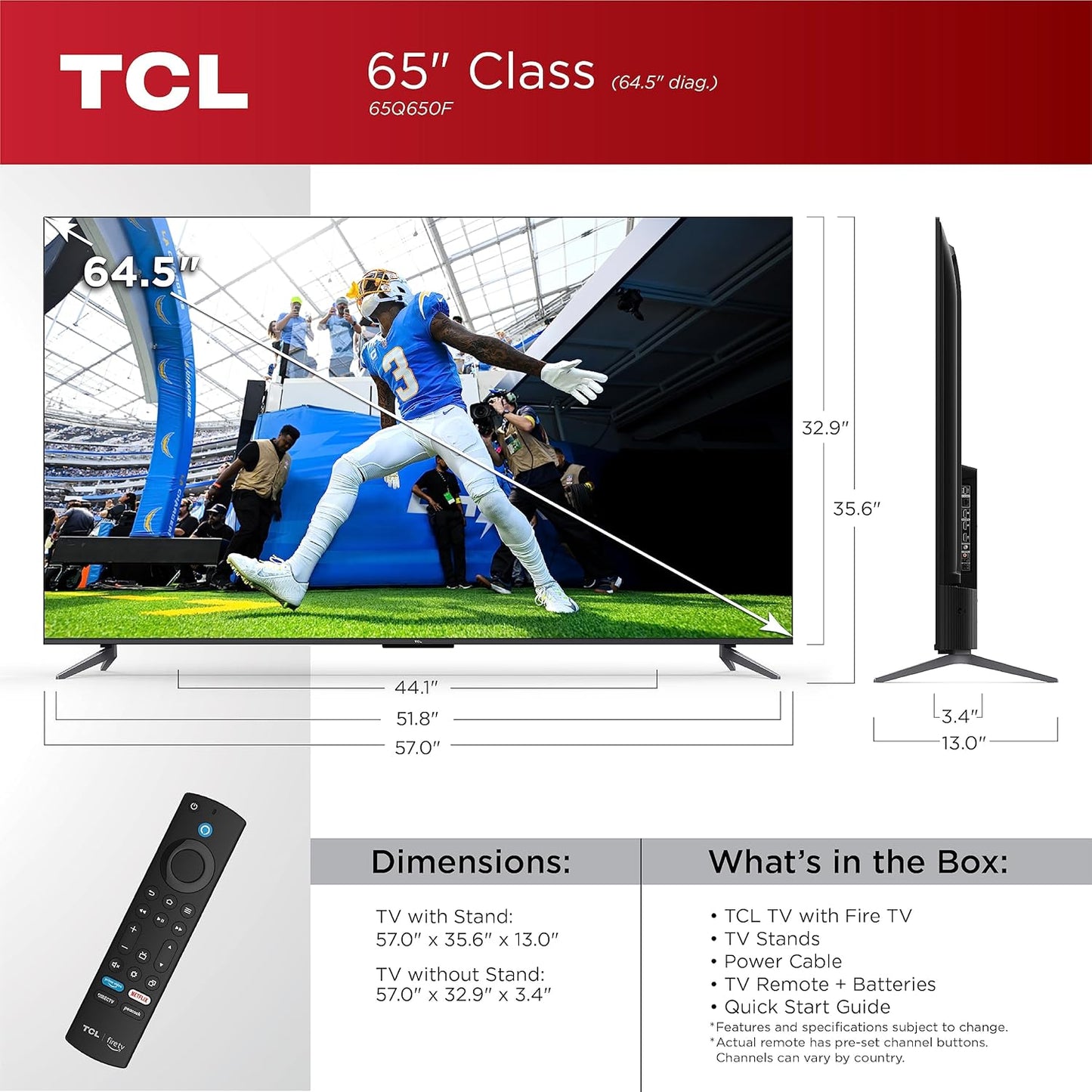 TCL 65Q650F 65-Inch QLED 4K Fire Smart TV