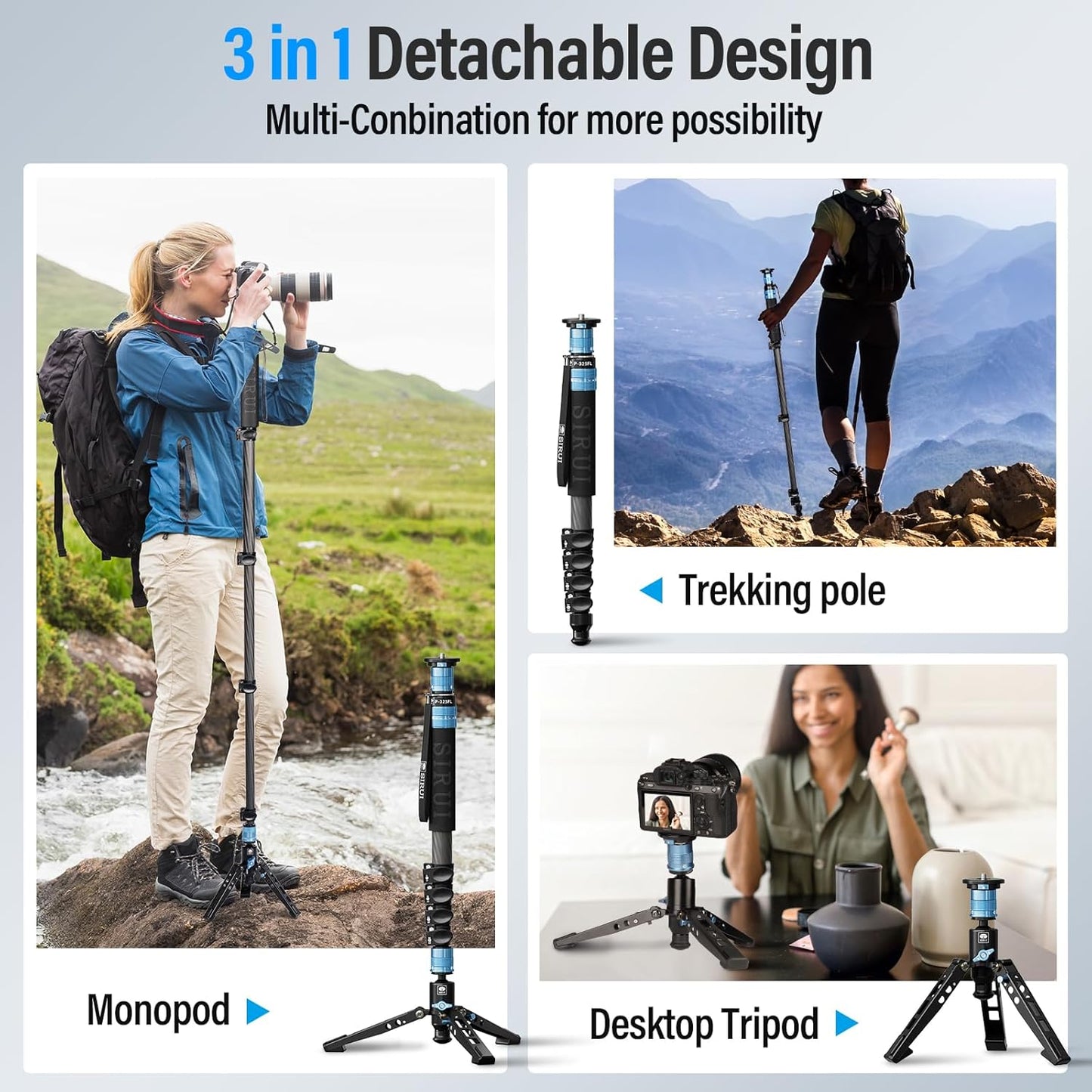 Sirui P-325FL-AM Carbon Fiber Camera Monopod with Feet