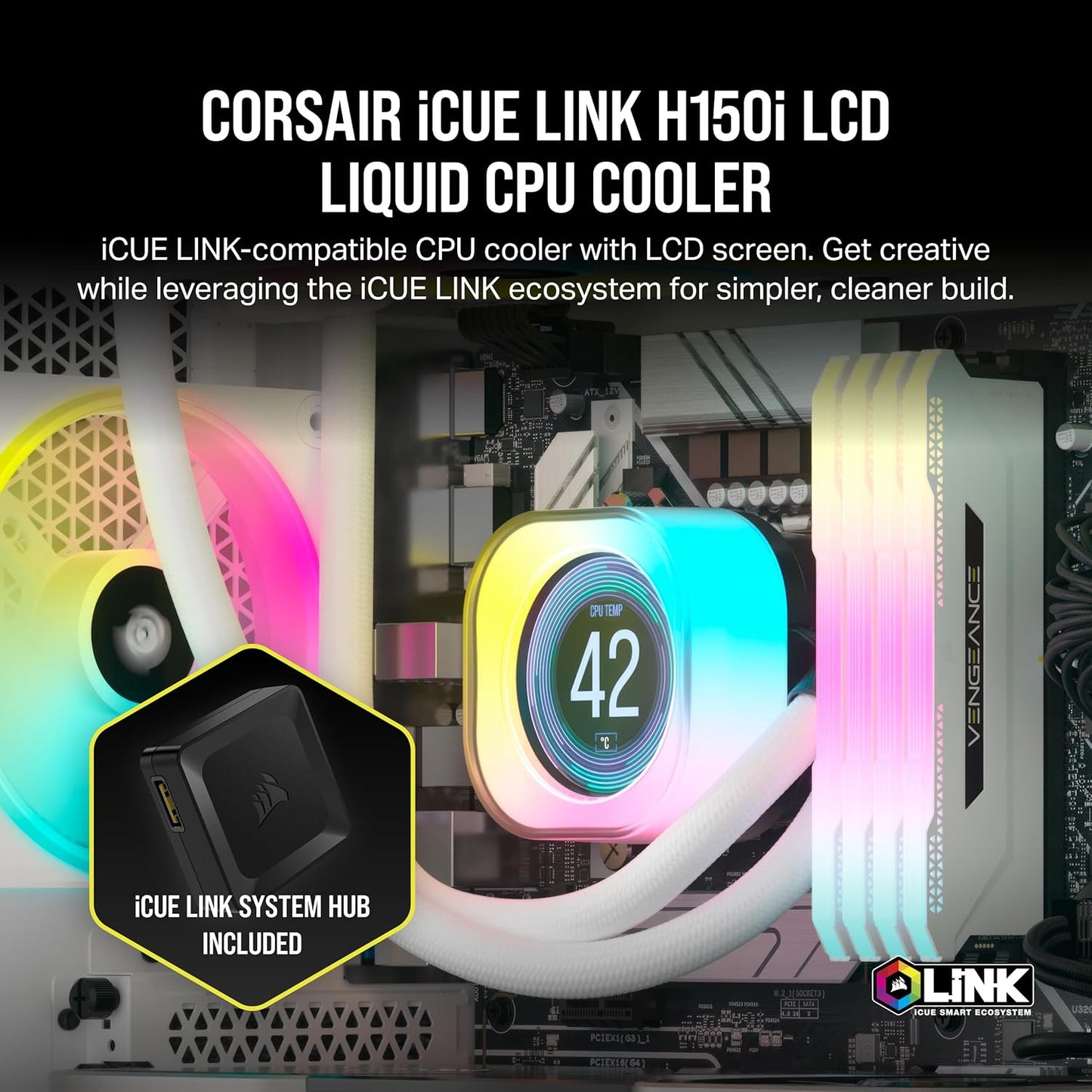 Corsair CW-9061010-WW iCUE LINK H150i LCD Liquid CPU Cooler White