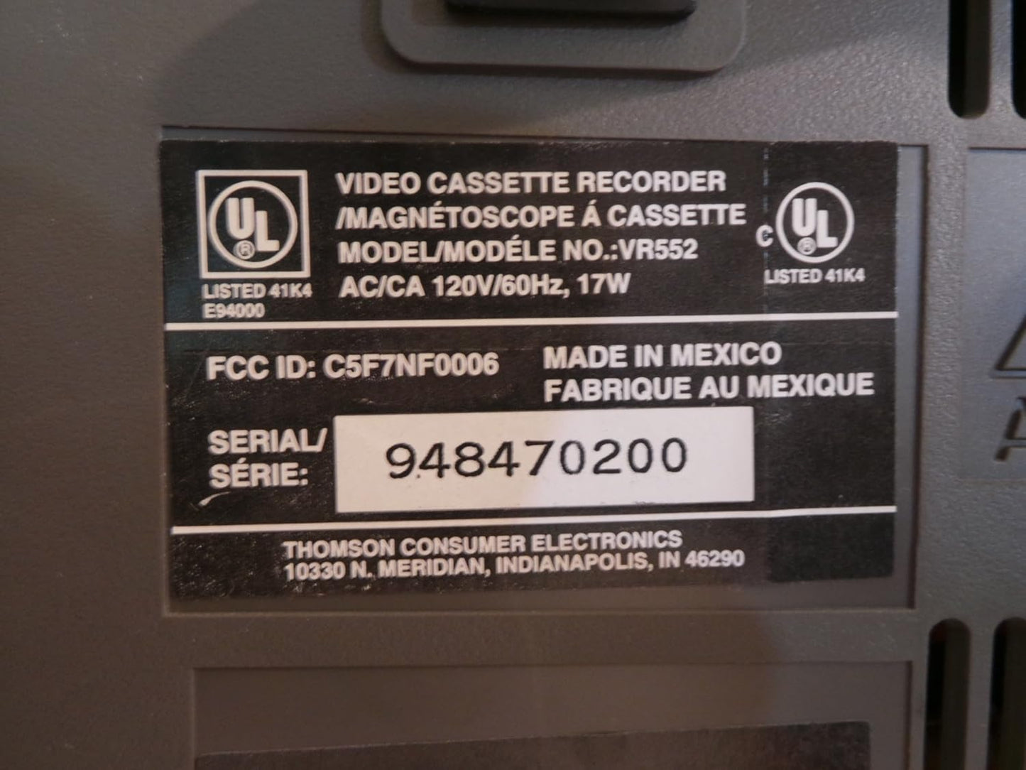 RCA VR552 4-Head VCR Player