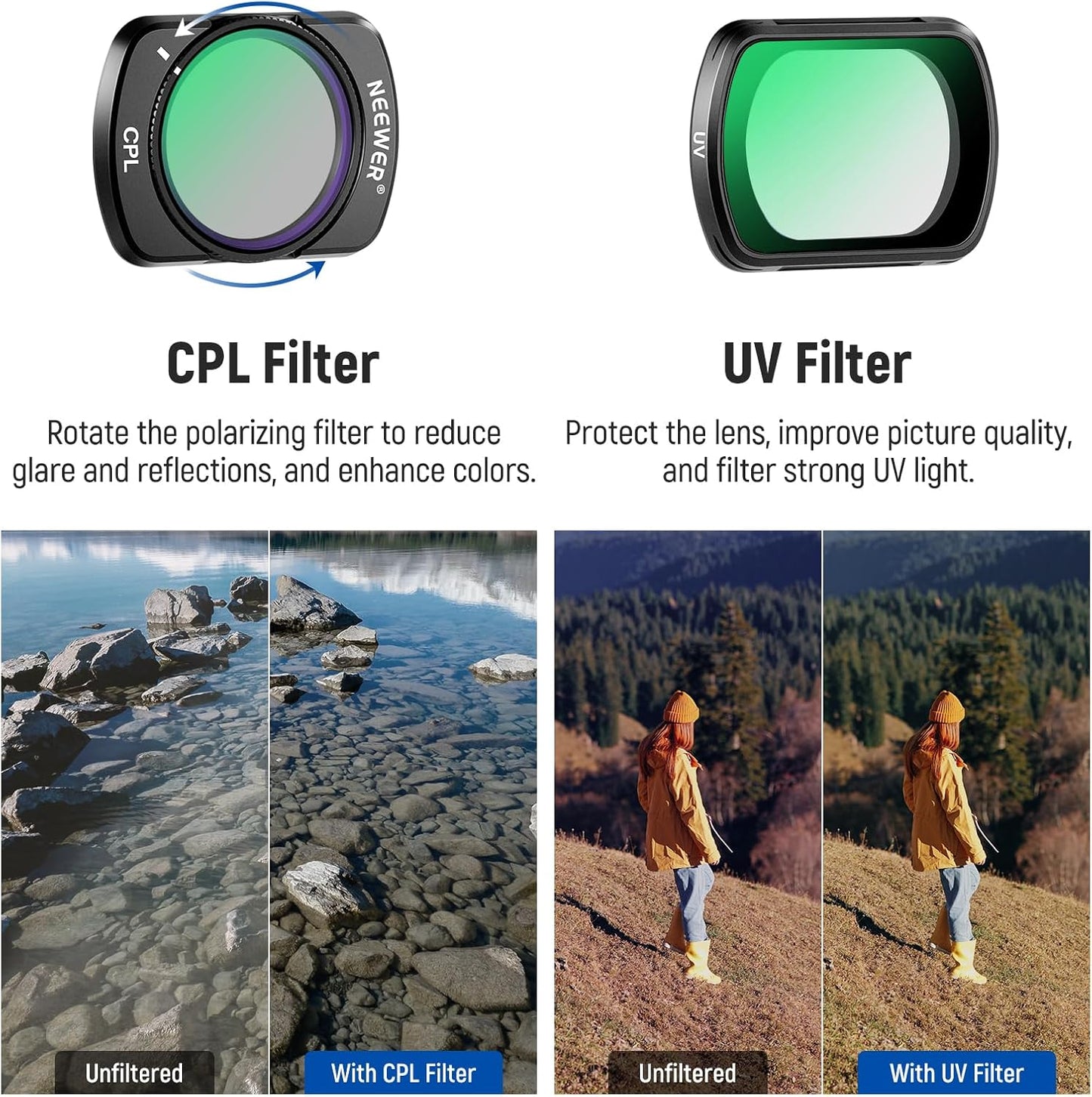 Neewer 10103329 Magnetic ND CPL UV Filter Set for DJI OSMO Pocket 3