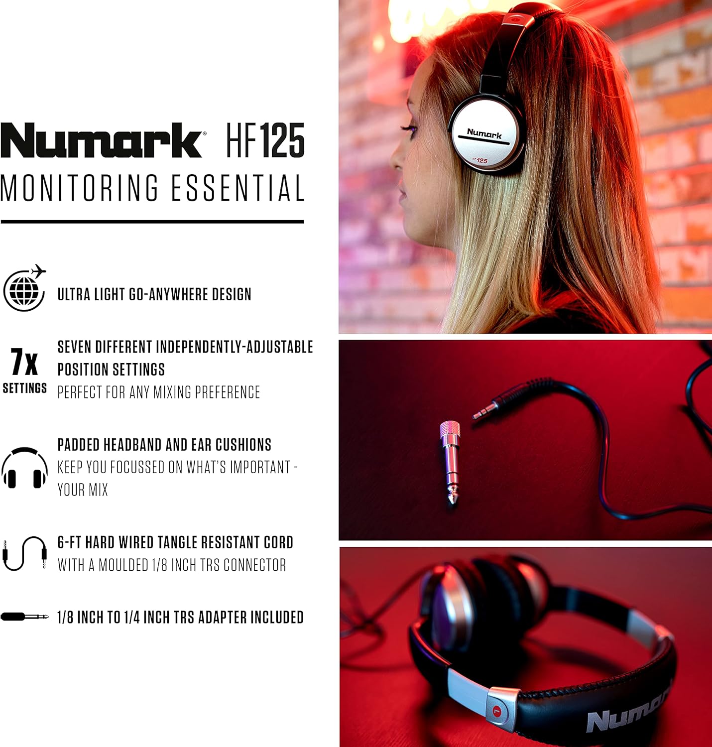 Numark HF125 DJ Headphones Ultra-Portable Silver