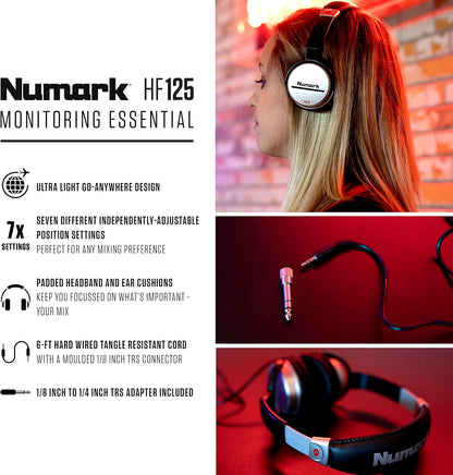 Numark HF125 DJ Headphones Ultra-Portable Silver