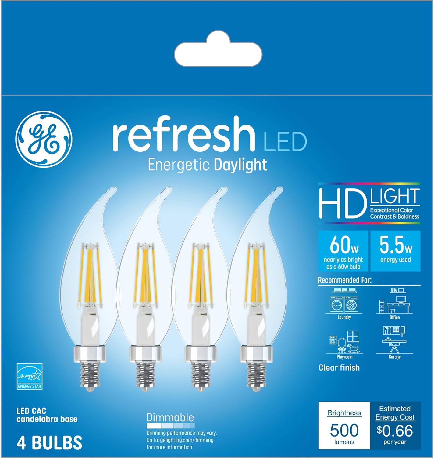 GE 43245 Refresh 60W Daylight LED Light Bulbs 4-Pack