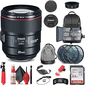 Canon 2271C002 EF 85mm f/1.4L IS USM Lens Bundle Renewed