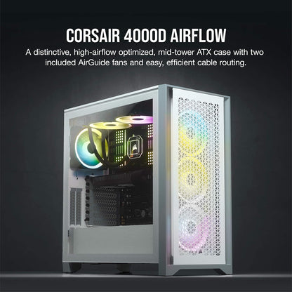 Corsair CC-9011201-WW 4000D Airflow: White Tempered Glass ATX Case
