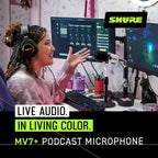 Shure MV7+-W Microphone, Podcast Dynamic USB/XLR, White