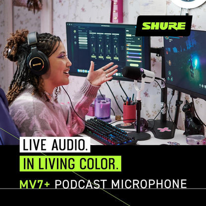 Shure MV7+-W Microphone, Podcast Dynamic USB/XLR, White