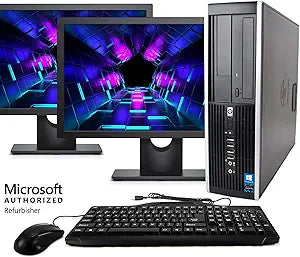 HP 8100 Desktop PC Package - Dual 19" LCD, WiFi, Renewed