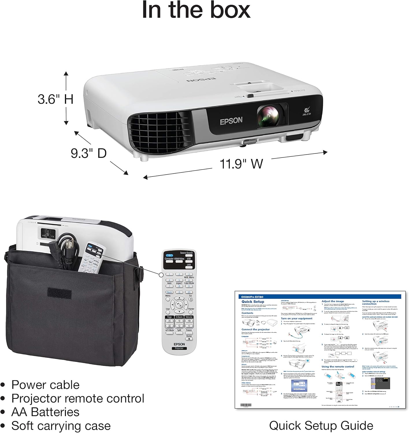 Epson V11HA02020-N Pro EX7280 WXGA 3LCD Projector - 4000 Lumens (Renewed)