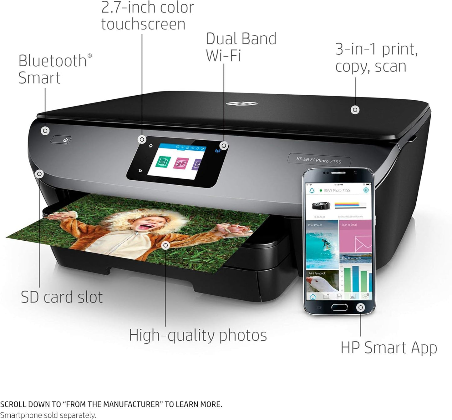 HP K7G93A Envy Photo 7155 Wireless Printer (Renewed)