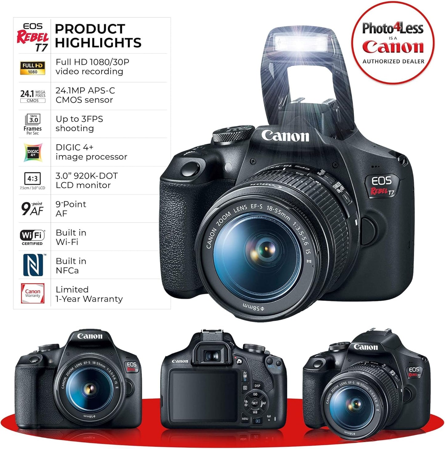 Canon Canon EOS Rebel T7 DSLR Camera Bundle with 18-55mm Lens (Renewed)