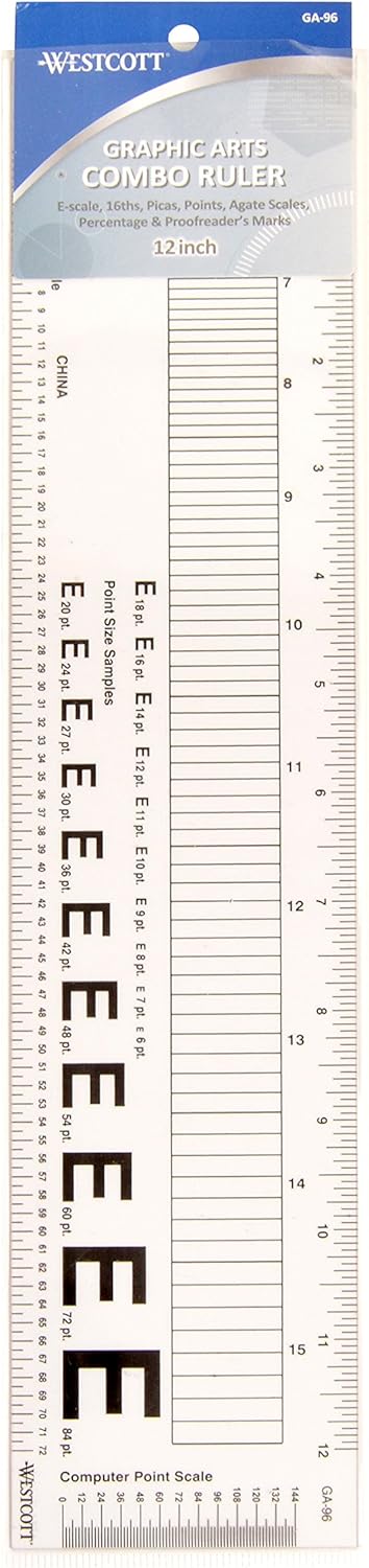 Westcott GA-96 Computer Ruler - Transparent Graphic Arts 12 Inch