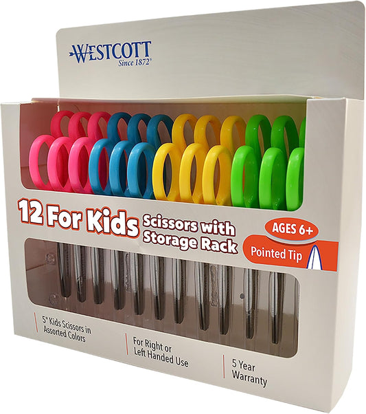 Westcott ACM13141 Kids Scissors 5" Pointed Safety 12-Pack