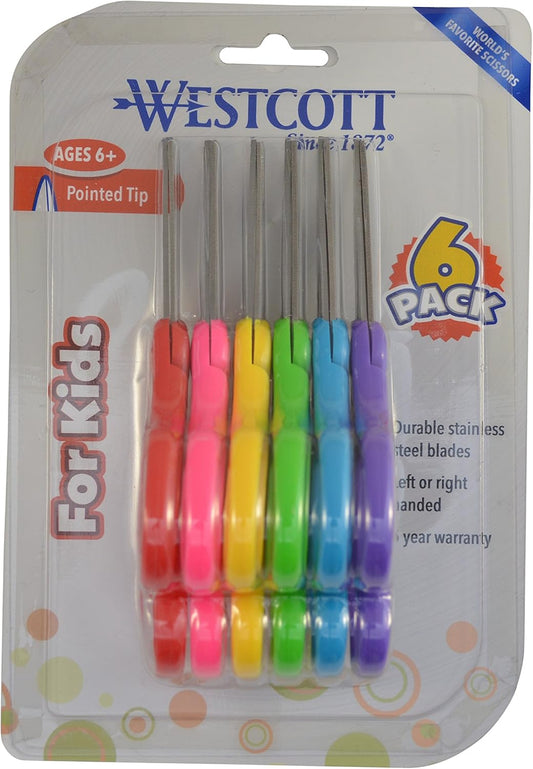 Westcott 16455 Kids Scissors 5" Pointed 6-Pack