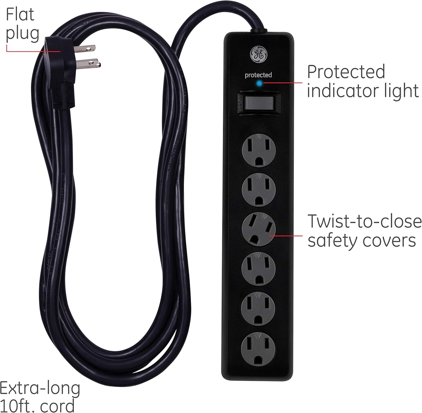 GE DFTQ-R186 6-Outlet Surge Protector 4-Pack 10 Ft