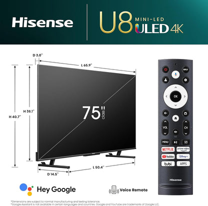 Hisense 75U8K 75-Inch ULED Mini-LED Google TV (Renewed)