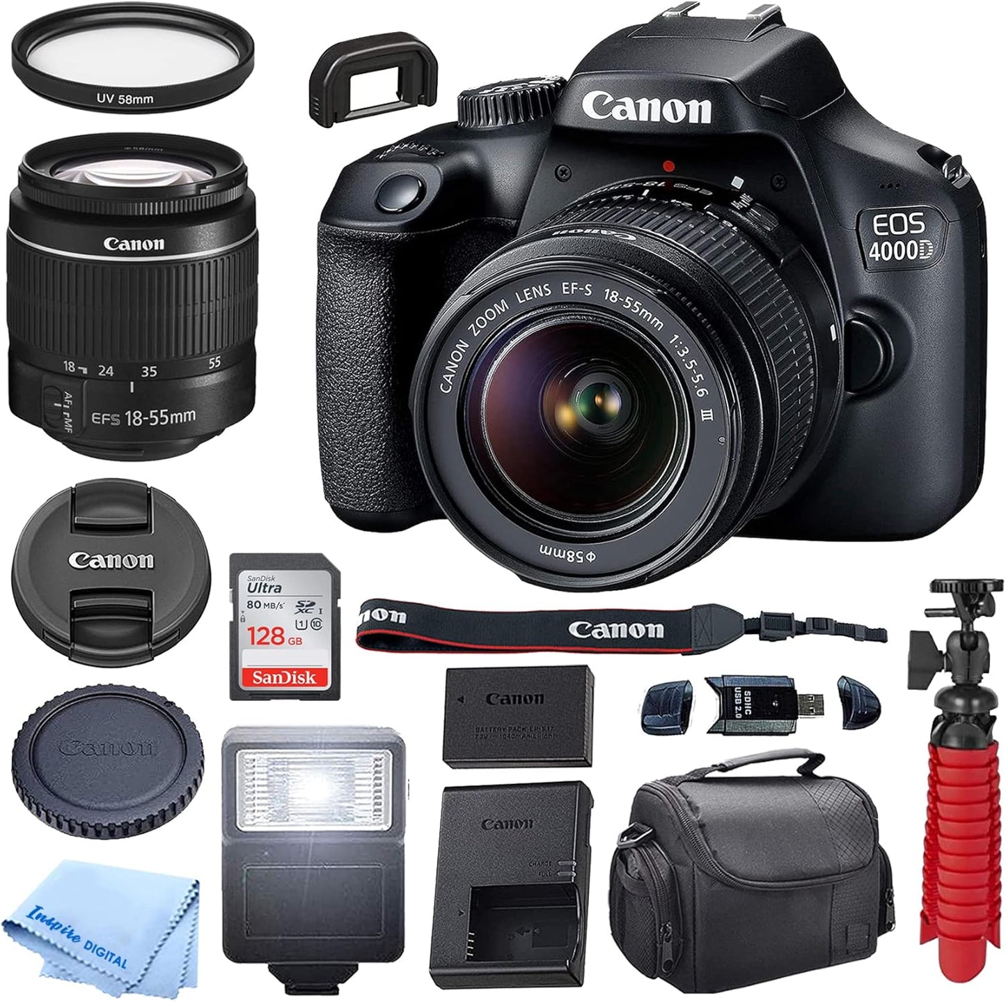 Canon EOS 4000D DSLR Camera 18-55mm Lens Bundle