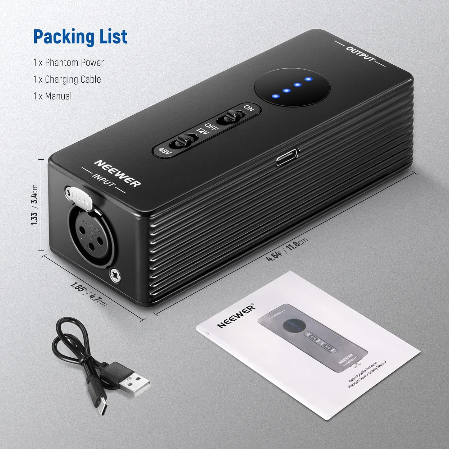 Neewer 21000049 48V/12V Phantom Power Supply for Condenser Microphones