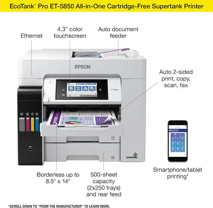 Epson ET-5850 EcoTank Pro - Wireless Color All-in-One Printer