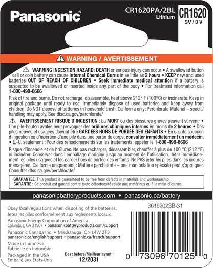 Panasonic CR1620PA/2BL Lithium Coin Cell Batteries 2-Pack