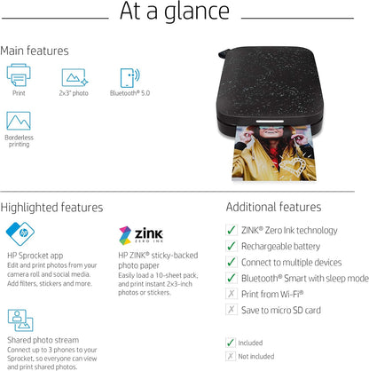 HP 1AS86A#B1H Sprocket Instant Photo Printer, Black