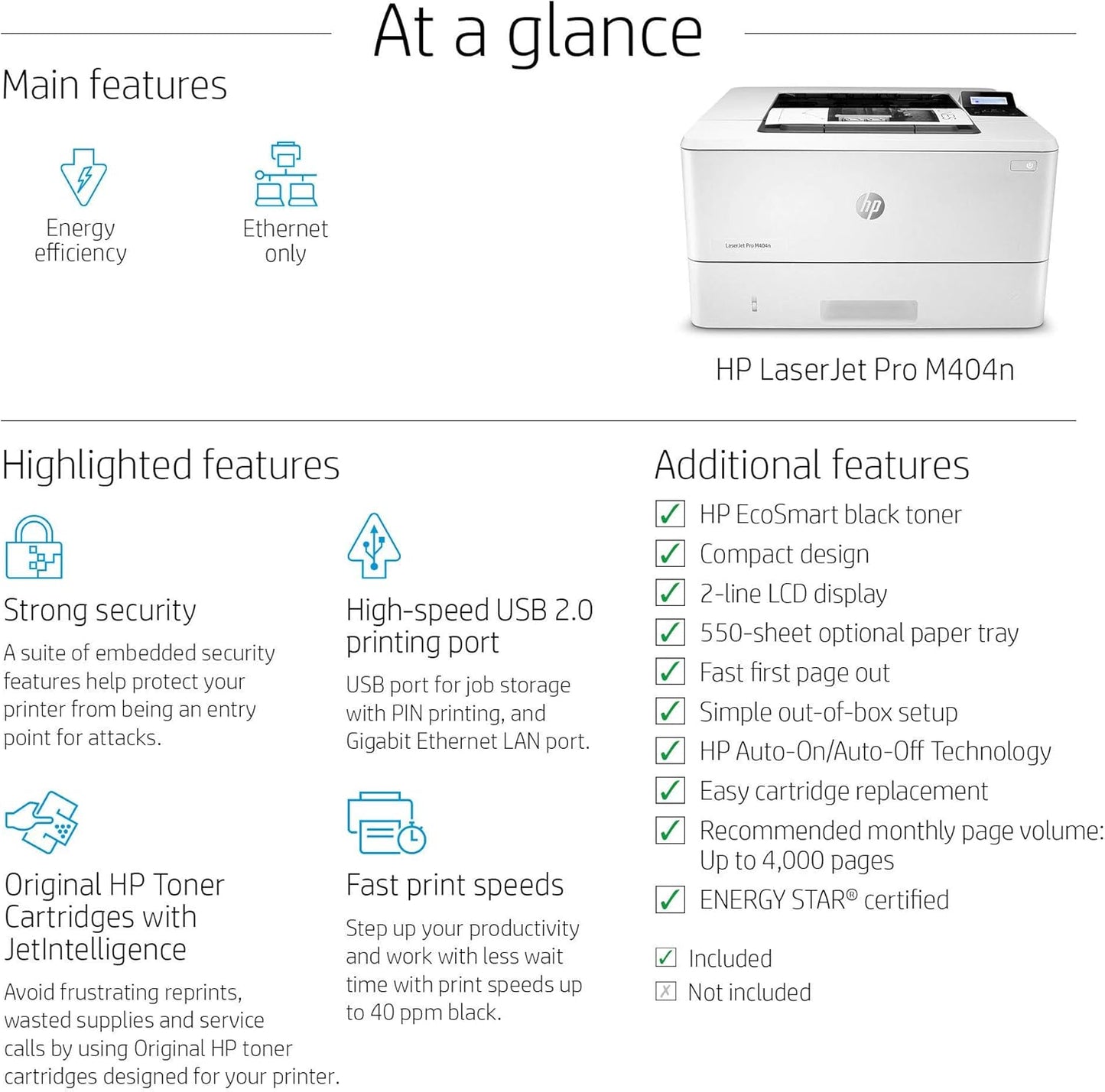 HP W1A52A LaserJet Pro M404n Monochrome Printer