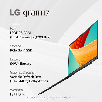 LG 17Z90R-A.ADB9U1: gram 17" Laptop, RTX 3050, 32GB, 2TB SSD