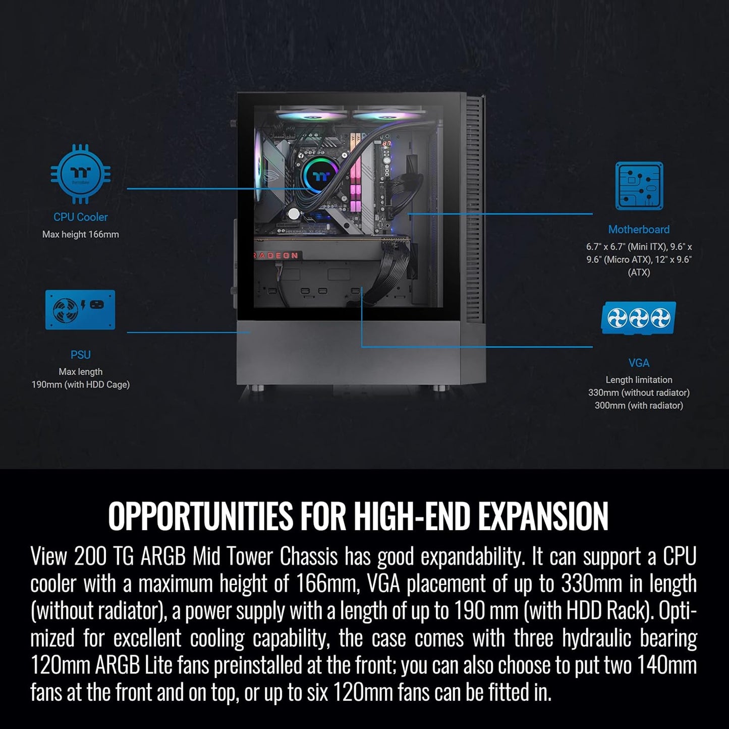 Thermaltake CA-1X3-00M1WN-00 View 200 TG ARGB Mid-Tower Case