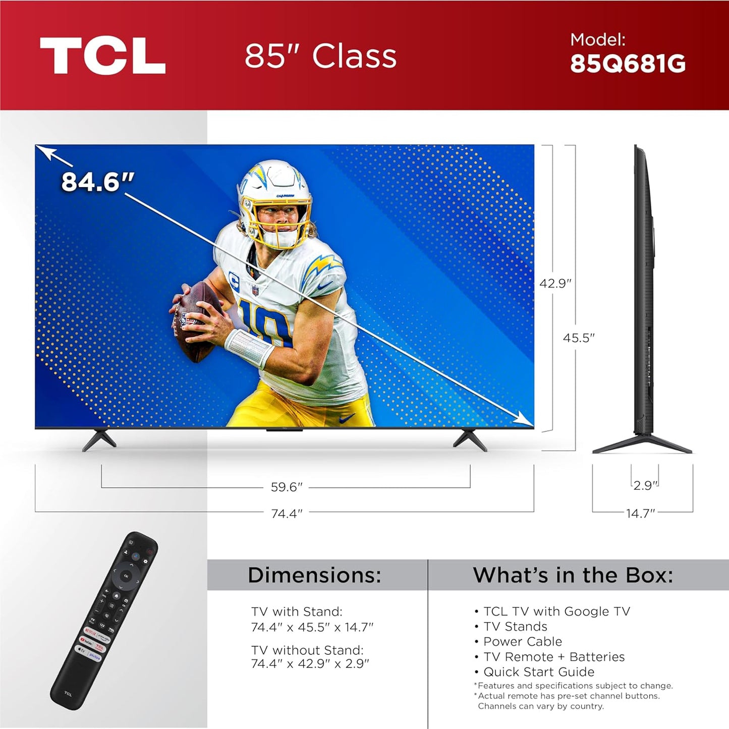 TCL 85Q681G 85" QLED Pro 4K Smart TV - Google TV