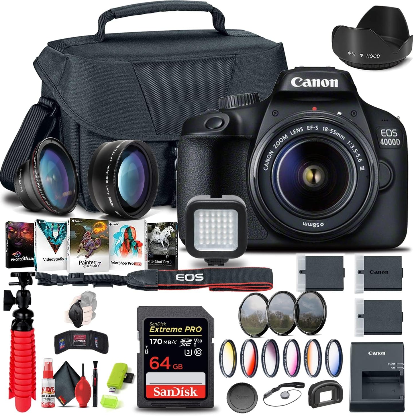 Canon 3011C003AA EOS 4000D/Rebel T100 DSLR Camera Bundle (Renewed)