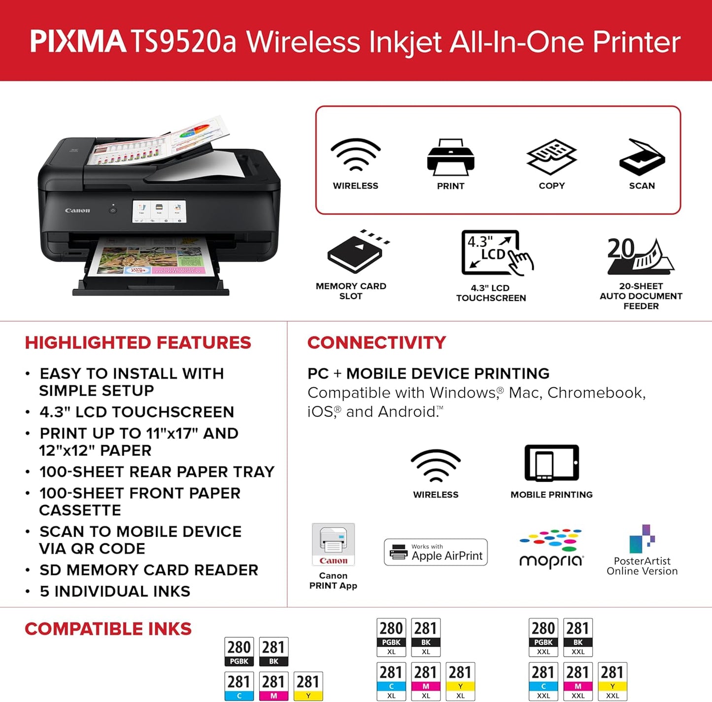Canon PIXMA TS9520a Wireless All-in-One Printer