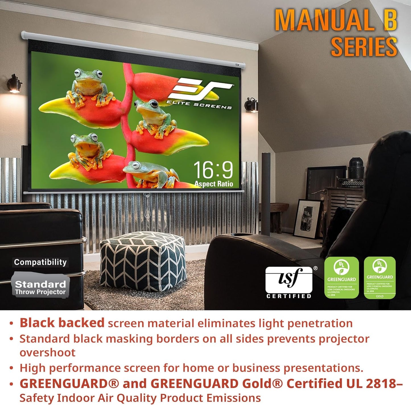 Elite Screens M100H 100-INCH Manual Pull Down Projector Screen