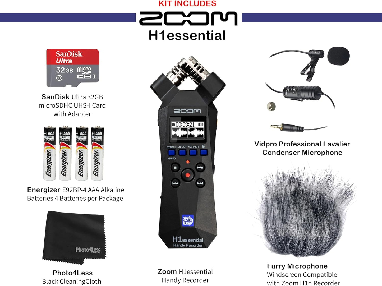 Zoom ZH1E Handy Recorder Bundle Lavalier Mic