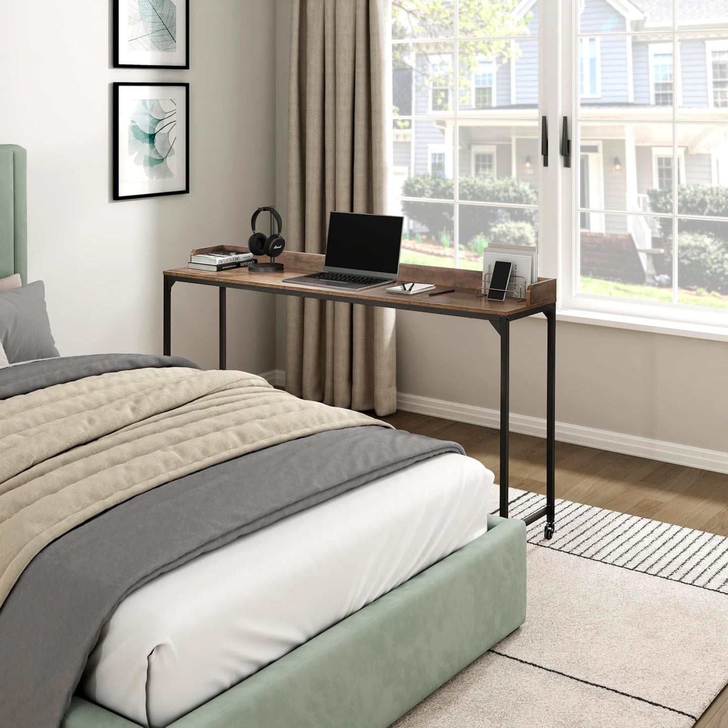 Lexicon 194840286998 Overbed Table with Wheels Brown