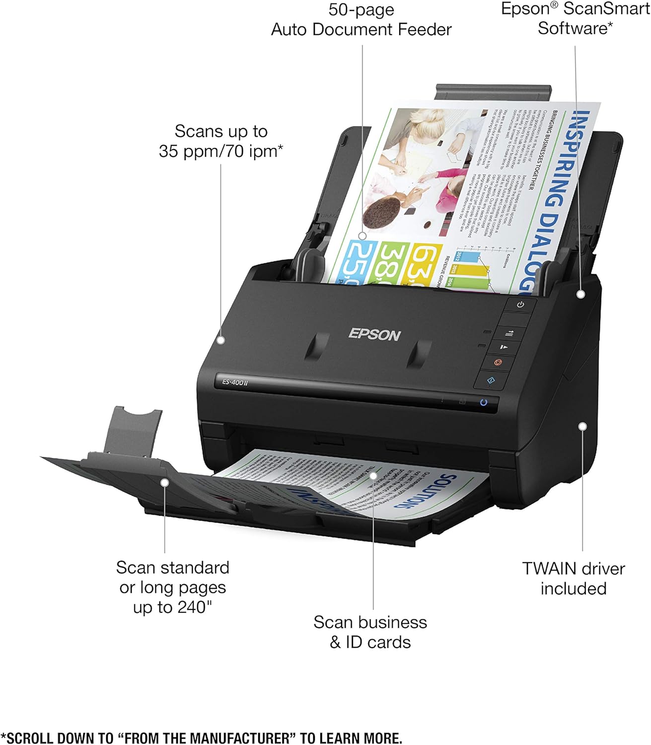 Epson ES-400II Workforce Desktop Document Scanner (Renewed)