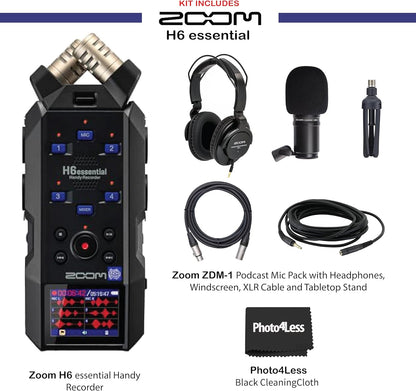 Zoom H6essential Portable Audio Recorder Podcast Mic Bundle