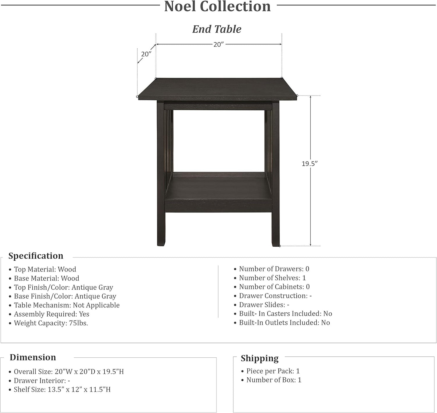 Lexicon 194840114581 Noel 3-Piece Antique Gray Coffee Table Set