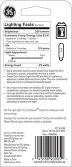 GE 45144 25-Watt Crystal Clear Tubular T10 Light Bulb