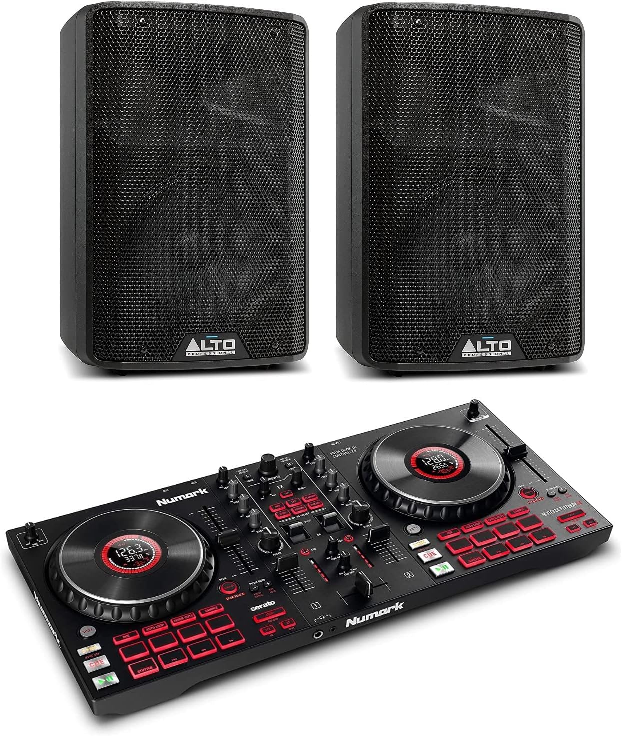 Numark Mixtrack Platinum FX Serato DJ Controller + Alto TX308 Speakers