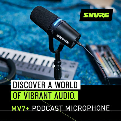 Shure MV7+-K-BNDL Podcast Microphone Bundle - USB/XLR, Stand, Black