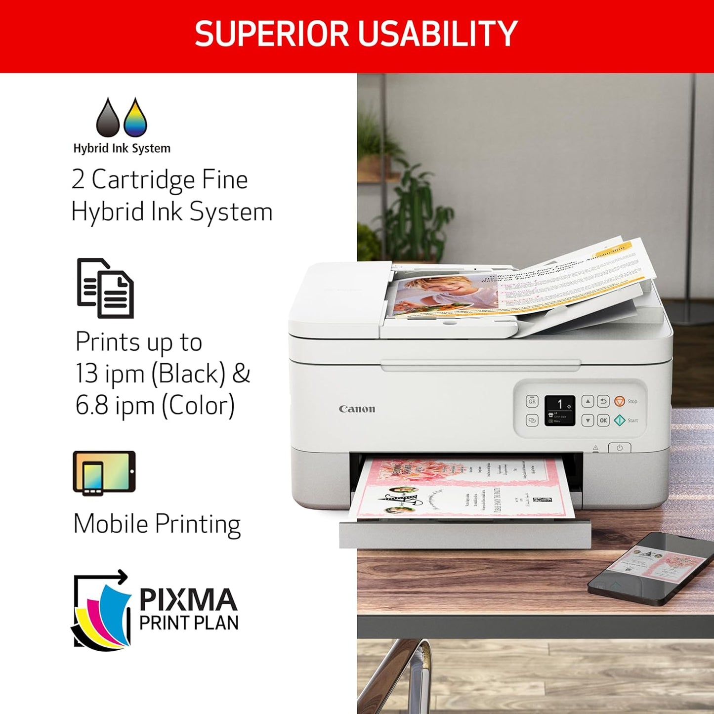 Canon 4460C072 PIXMA TR7020a Wireless All-in-One Printer