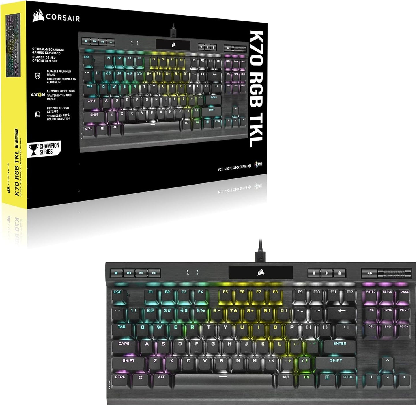Corsair CH-911901A K70 RGB TKL Gaming Keyboard - OPX (Renewed)