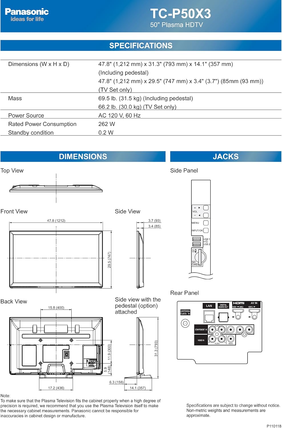 Panasonic VIERA TC-P50X3 50-Inch 720p Plasma HDTV