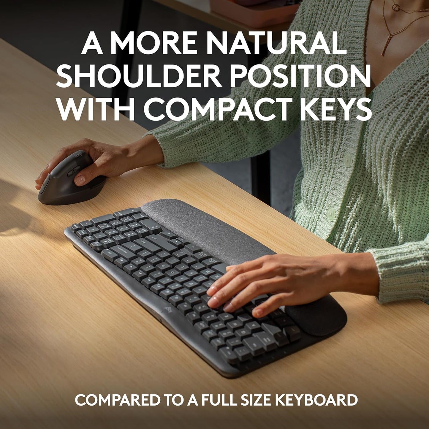 Logitech Wave Keys Ergonomic Keyboard Palm Rest Renewed