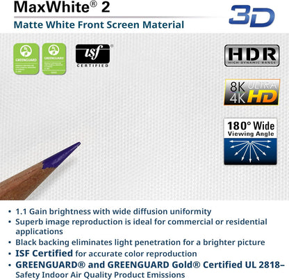 Elite Screens ELECTRIC125H2 125" Motorized Projector Screen Remote 4K/8K Ready